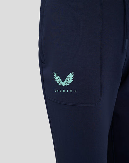 Navy travel pant leg with mint Castore logo and Everton crest