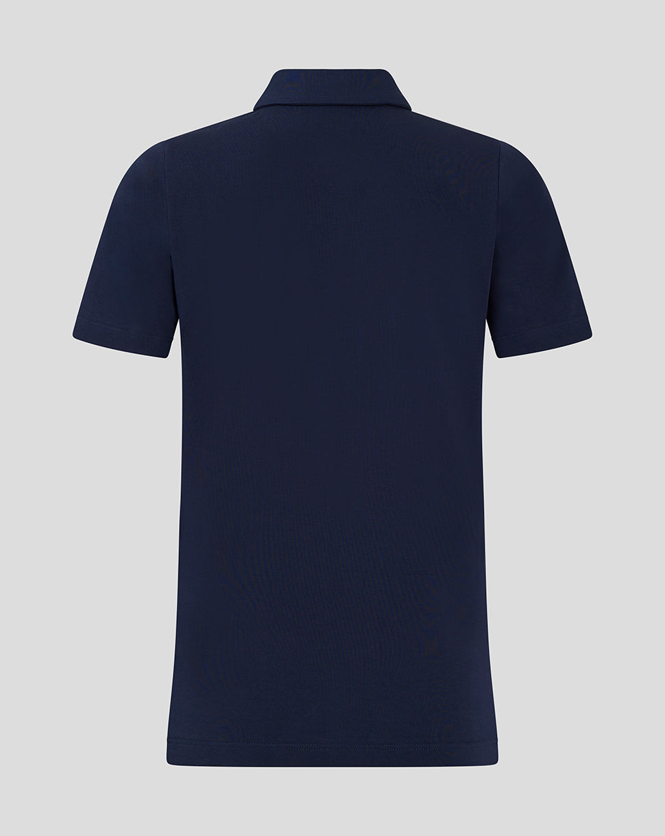 Back view of navy Everton travel polo showing simple design and short sleeves.