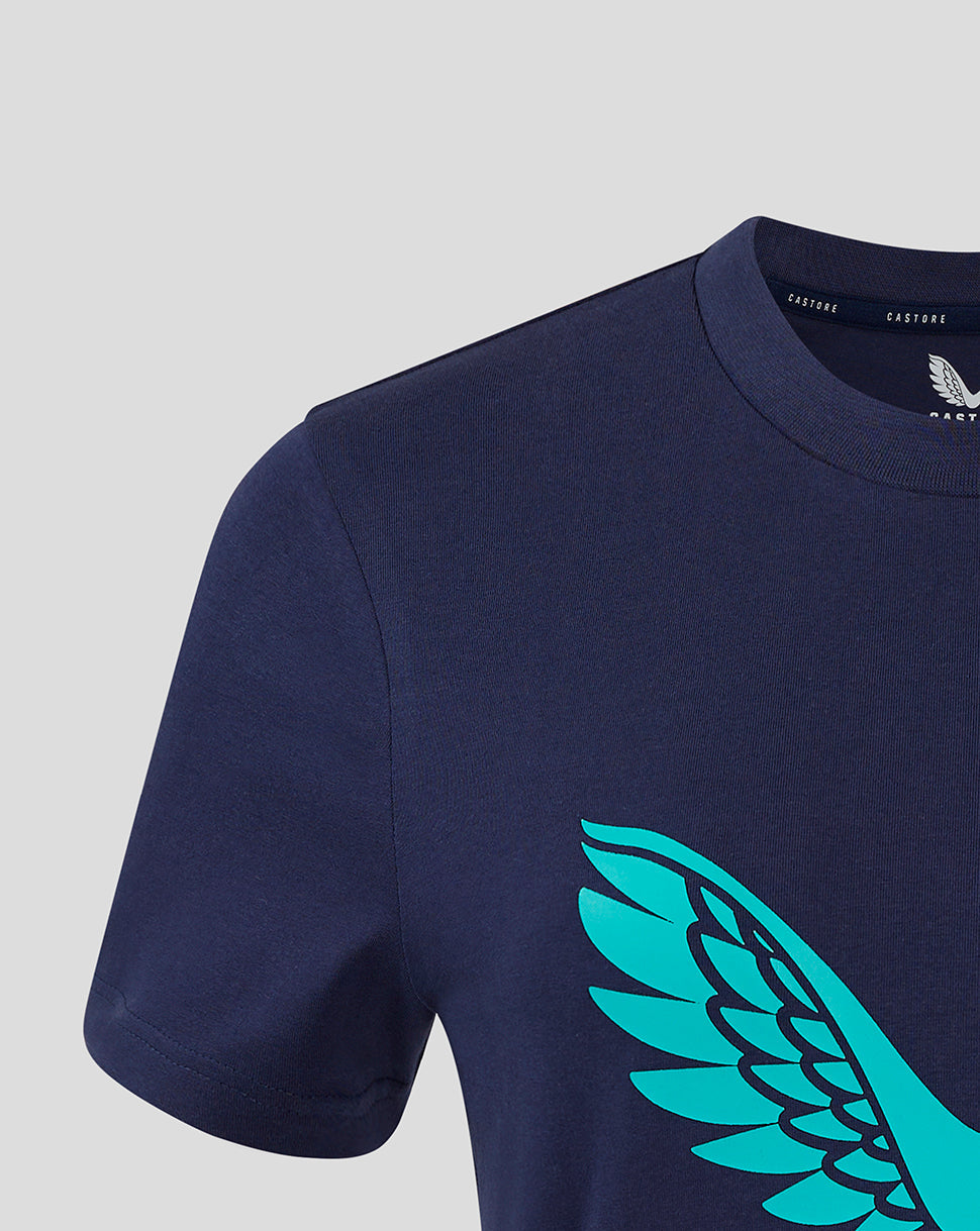 Navy Mansfield Town women's training tee with turquoise wing logo on the chest
