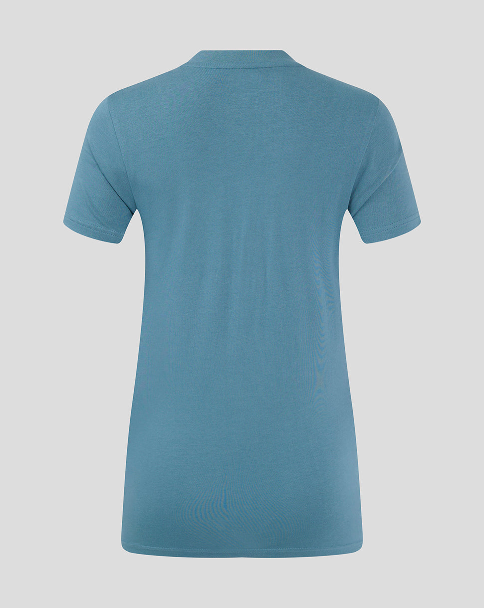 Back view of light blue Mansfield training tee with plain fabric and short sleeves