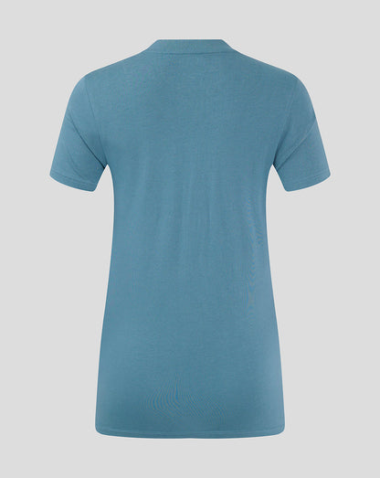 Back view of light blue Mansfield training tee with plain fabric and short sleeves