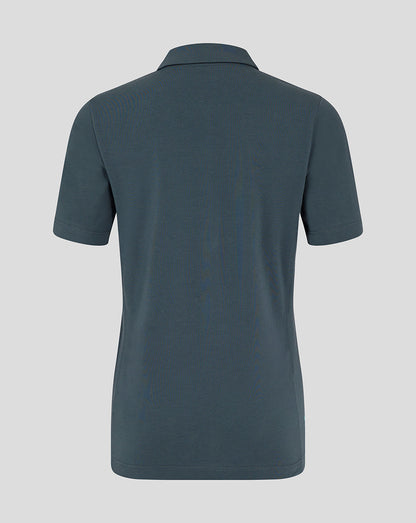 Back view of women's Preston NE Travel Polo in teal with short sleeves and polo silhouette.