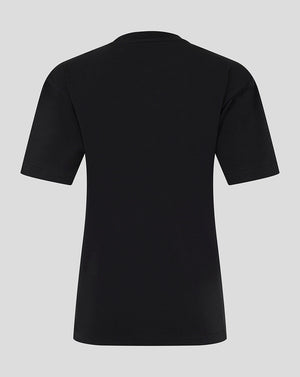 Back view of black Mk Dons women's 24/25 travel T-shirt