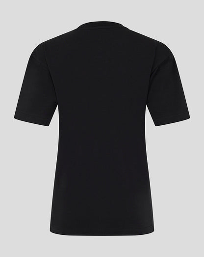 Back view of black Mk Dons women's 24/25 travel T-shirt