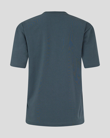 Back view of Preston NE Travel T Shirt in teal showing relaxed fit and short sleeves