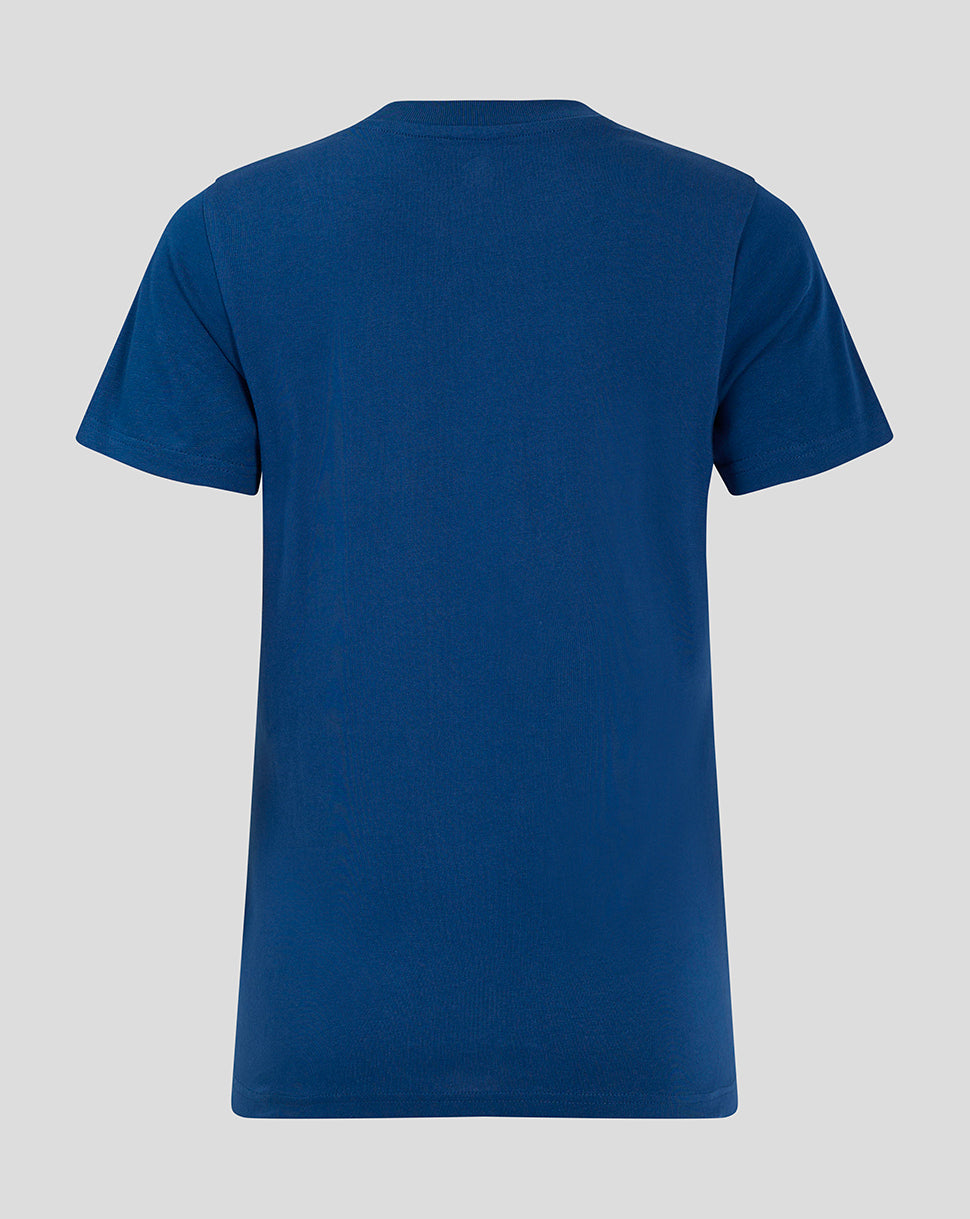 Back view of navy Rangers Women's Core Fan Crest Top short sleeve tee
