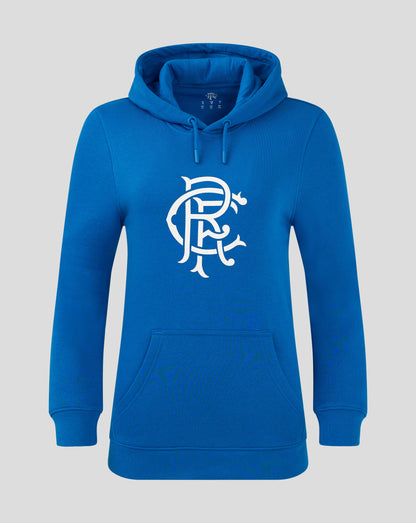 Blue Rangers FC Core Hoodie with hood and large white crest on the chest