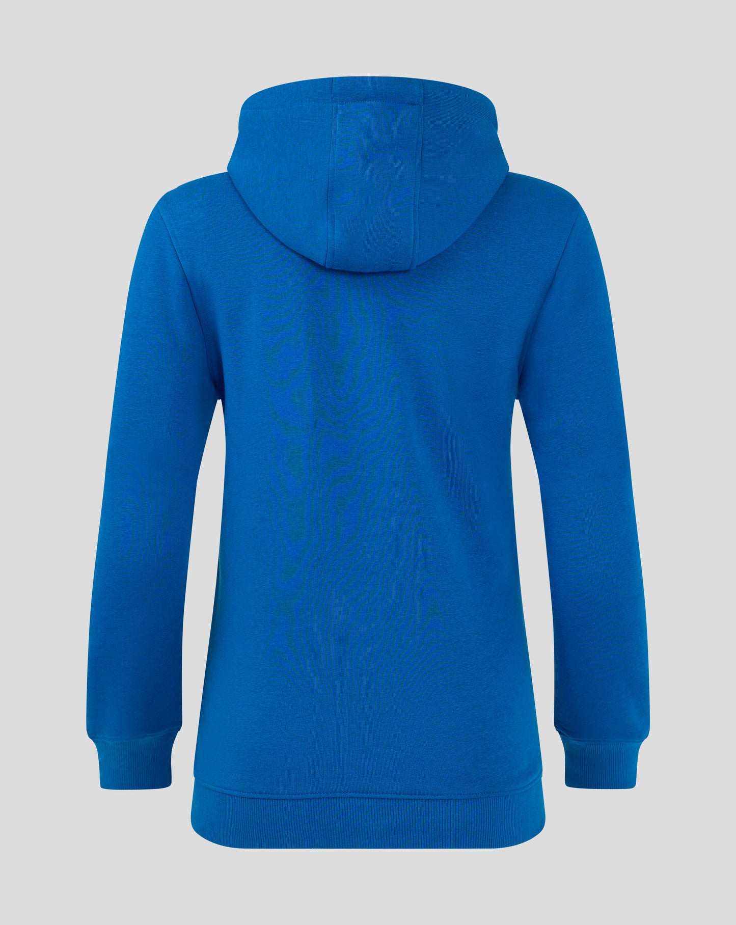 Back view of blue Rangers Women's Core Hoodie featuring a large white crest graphic