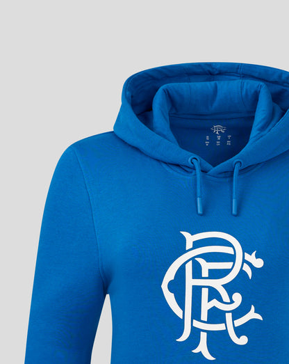 Blue Rangers Women's Core Hoodie close up of hood with chest crest