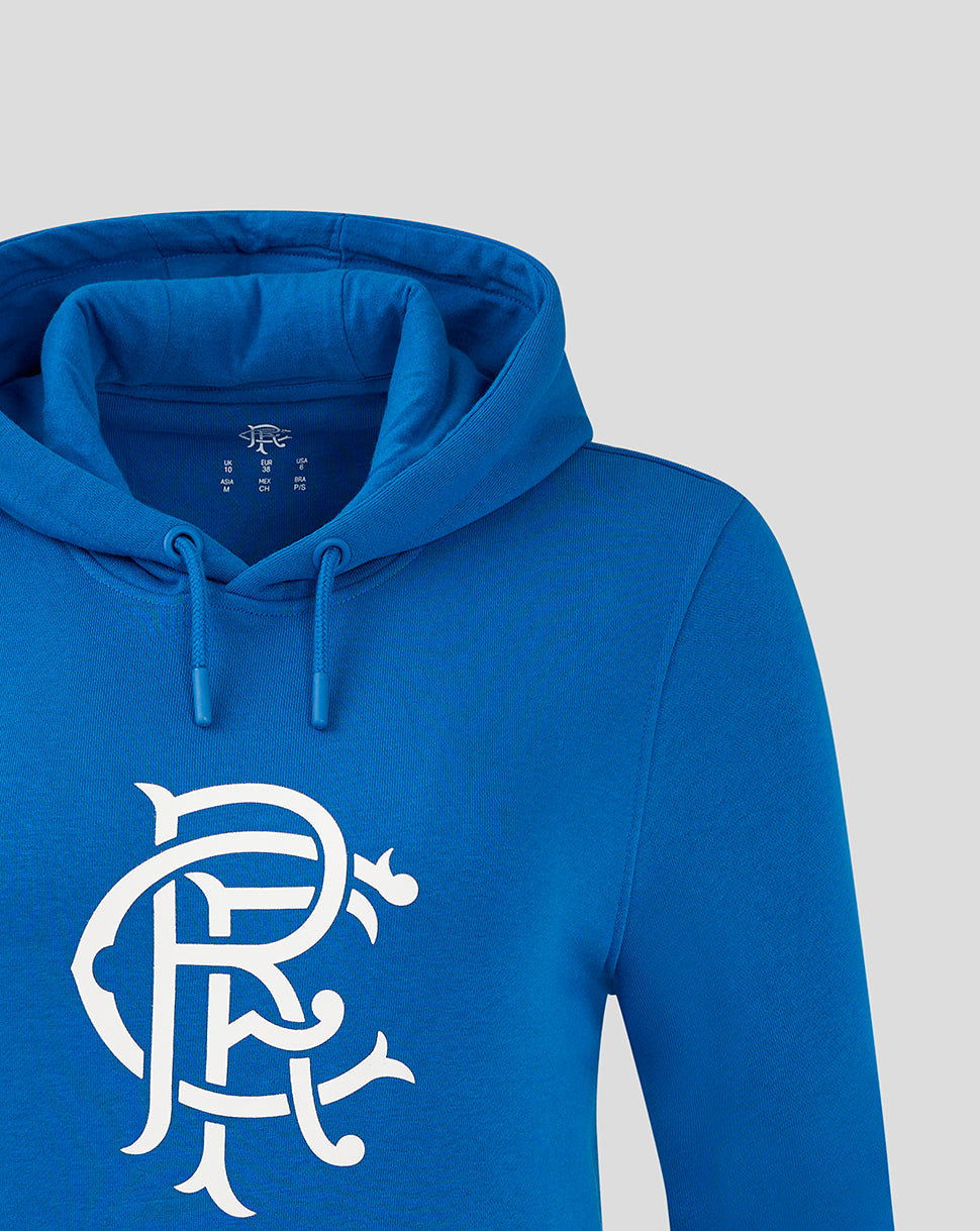 Blue Rangers Women's Core Hoodie front view with hood and center chest crest