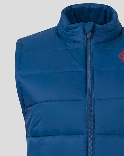 Front view of navy Rangers Core Gilet with funnel neck and red Rangers crest on chest.