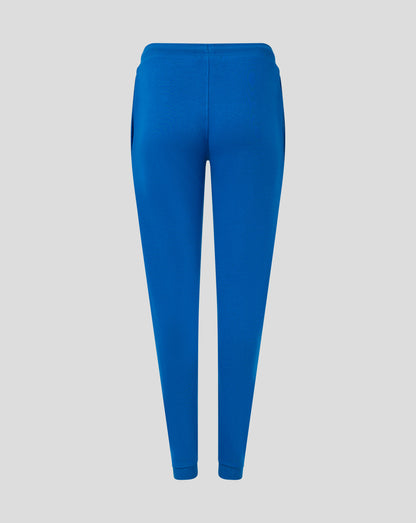 Rear view of blue Rangers Women's Core Joggers with smooth fabric from waist to ribbed ankle cuffs