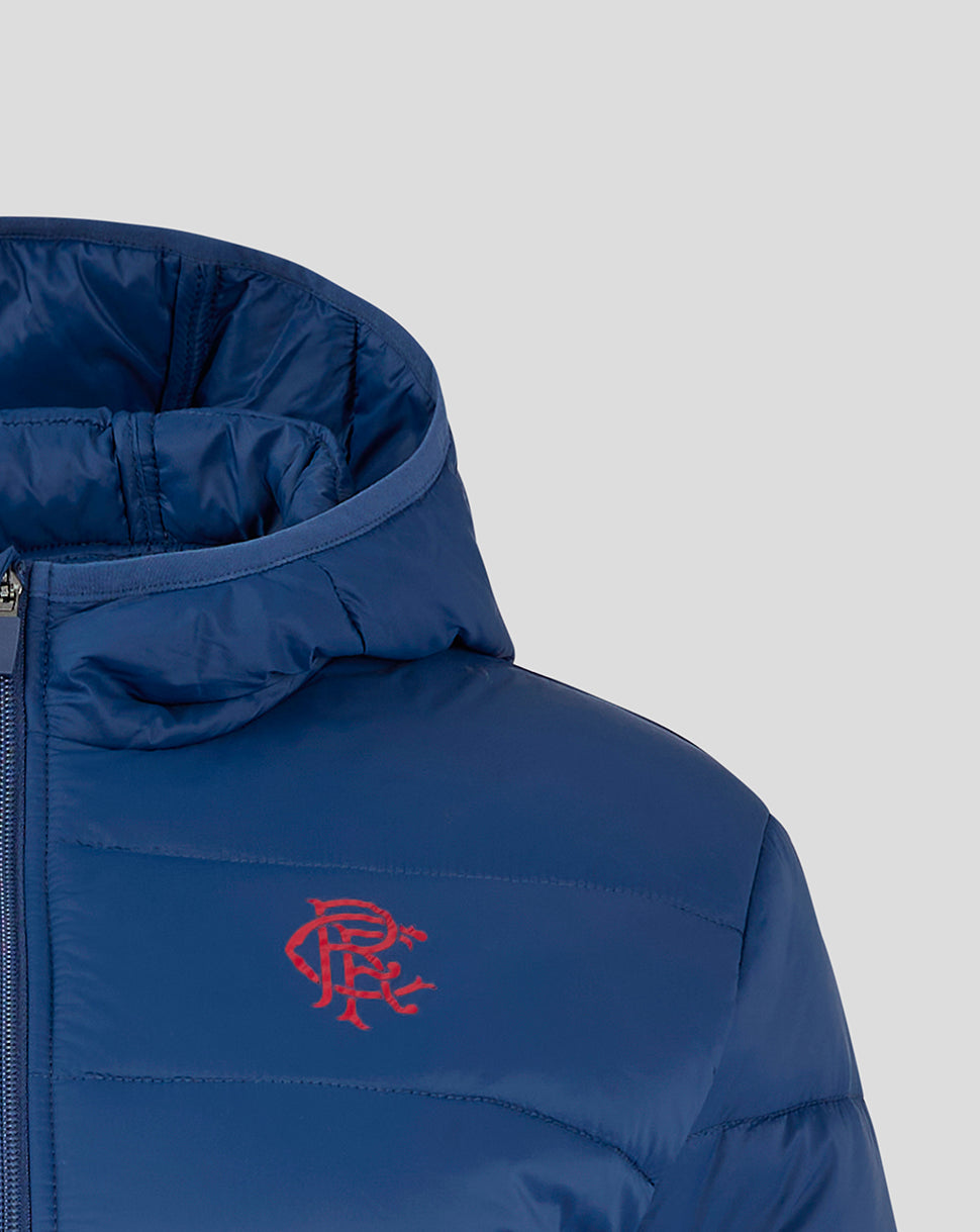 Navy Rangers core long sleeve puffer jacket with red crest on left chest and front zipper