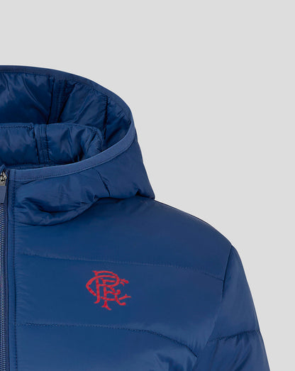 Navy Rangers core long sleeve puffer jacket with red crest on left chest and front zipper