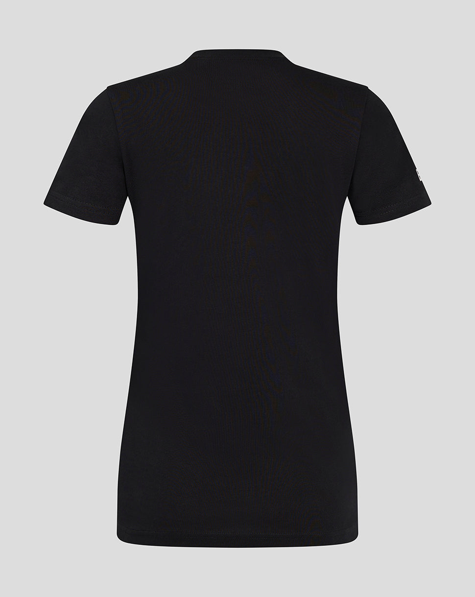 Back view of black Saracens cotton tee with plain smooth fabric.