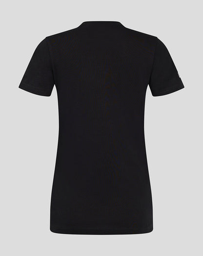 Back view of black Saracens cotton tee with plain smooth fabric.