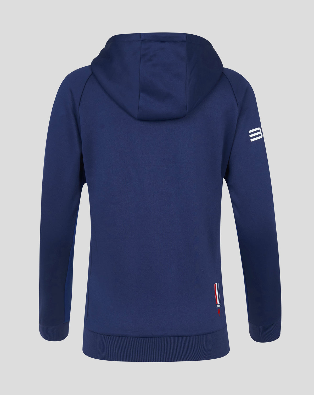 Rear view of a navy Sydney Roosters 2025 women's pro players hoodie showing the hood and back detail