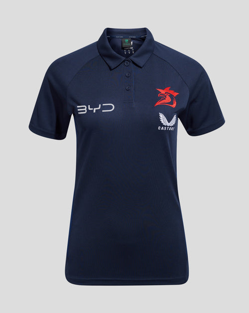 Navy polo with red rooster crest on the chest and BYD logo on the opposite side