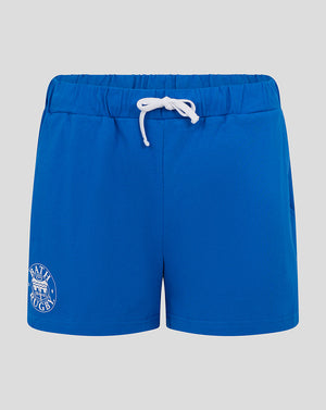 Blue Bath Rugby women's short pajama shorts with white drawstring and Bath Rugby crest on the left leg.