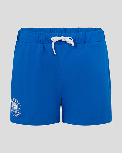 Blue Bath Rugby women's short pajama shorts with white drawstring and Bath Rugby crest on the left leg.