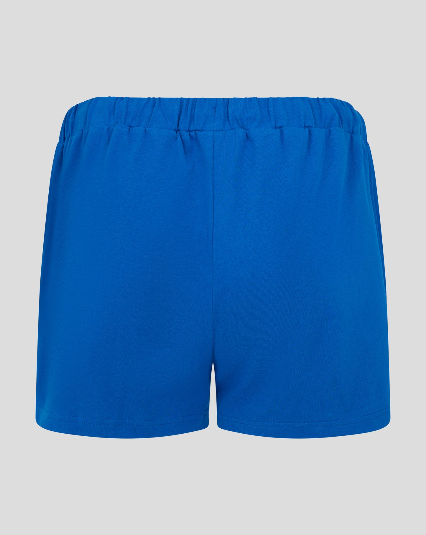 Back view of blue Bath Rugby shorts showing elastic waistband.