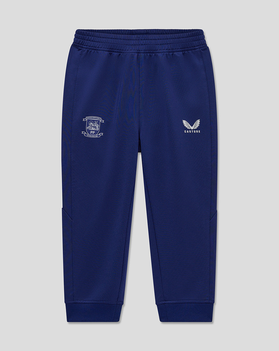 Navy infant training knit pants with crest embroidery on left hip and Castore logo on right thigh