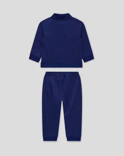 Navy Preston infant training knit suit with matching top and pants shown flat