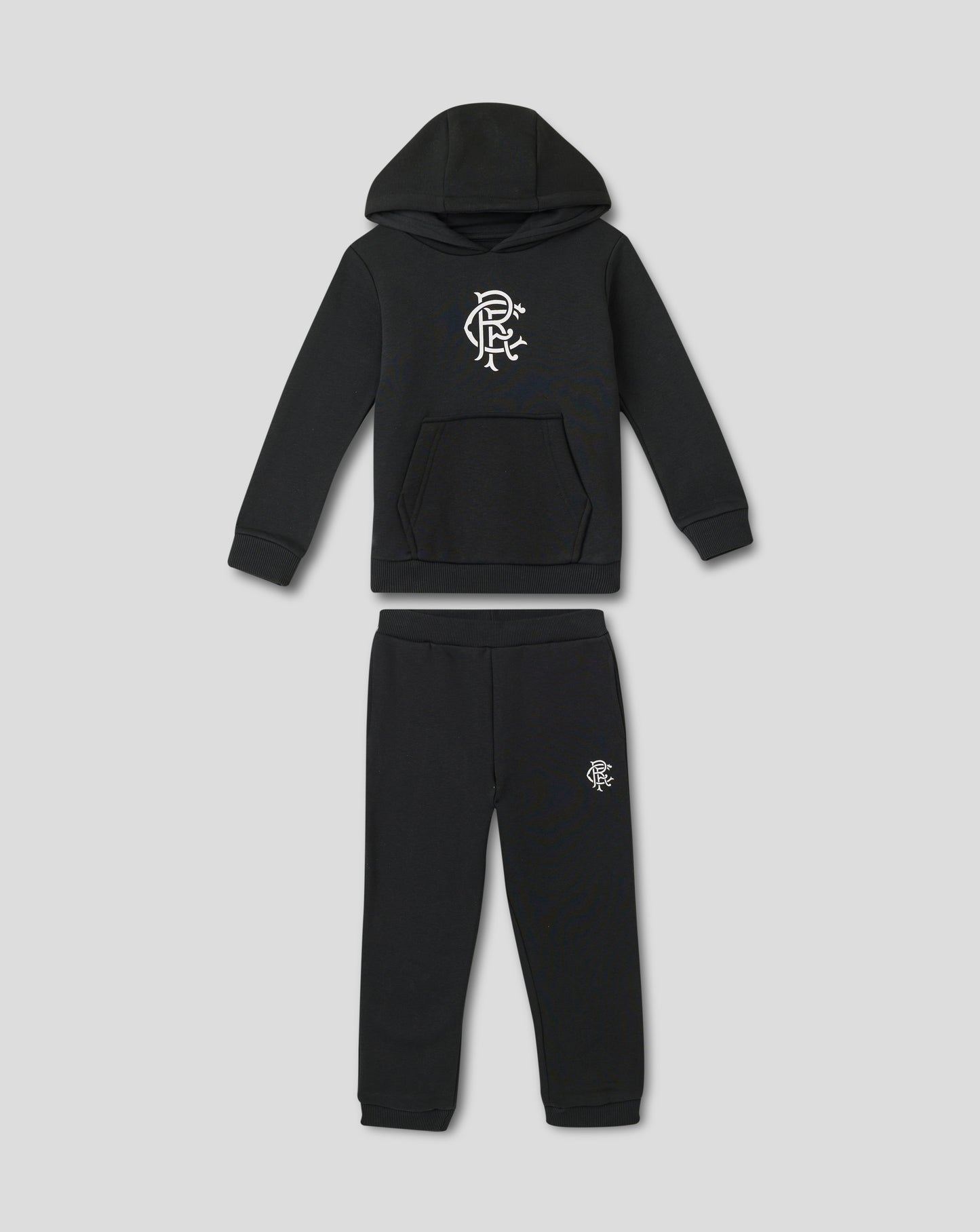 Rangers 25/26 Core Infant Sweat Set in black with white crest on the hoodie and crest on the pants