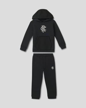 Rangers 25/26 Core Infant Sweat Set in black with white crest on the hoodie and crest on the pants