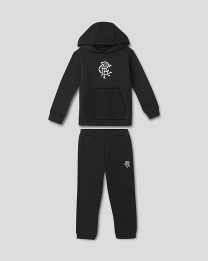 Rangers 25/26 Core Infant Sweat Set in black with white crest on the hoodie and crest on the pants