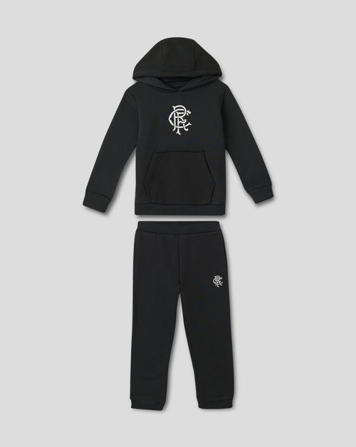 Rangers 25/26 Core Infant Sweat Set in black with white crest on the hoodie and crest on the pants