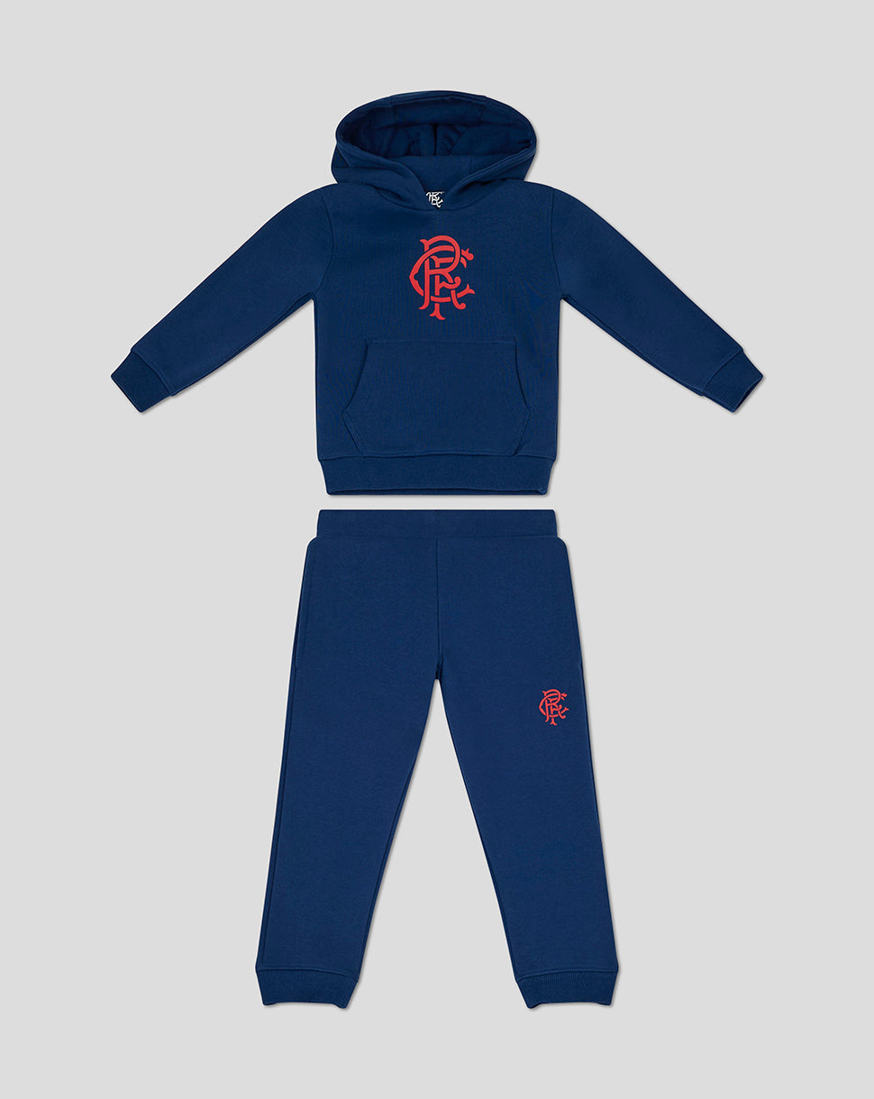 Navy Rangers FC infant sweat set with hooded top and matching pants featuring club crest embroidery