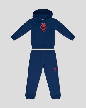 Navy Rangers FC infant sweat set with hooded top and matching pants featuring club crest embroidery