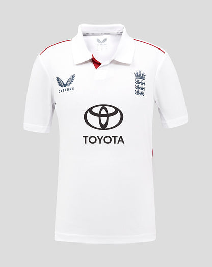 Front view of the junior England Test shirt with the three lions crest and Toyota sponsor.