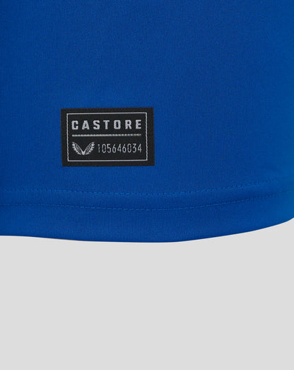 Castore label patch on blue fabric with Castore logo and product code 105646034