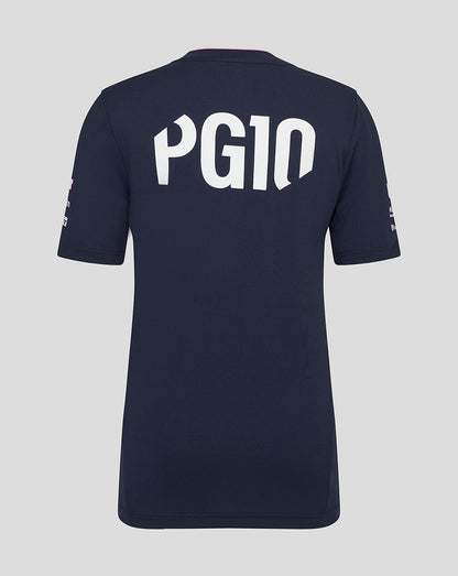 Back view of navy BWT Alpine junior Pierre Gasly driver jersey with large white PG10 on the back.