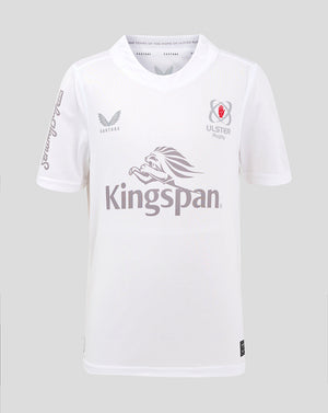 White Ulster Junior home shirt with Kingspan logo across the front and Ulster crest on the chest.