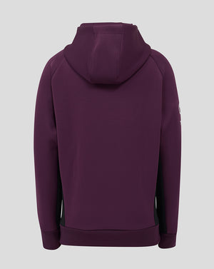 Back view of maroon England cricket training junior hoody with hood.