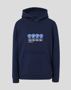 Rangers Junior 25/26 Changing Room Hoodie in Black Iris navy with hood up and front pocket