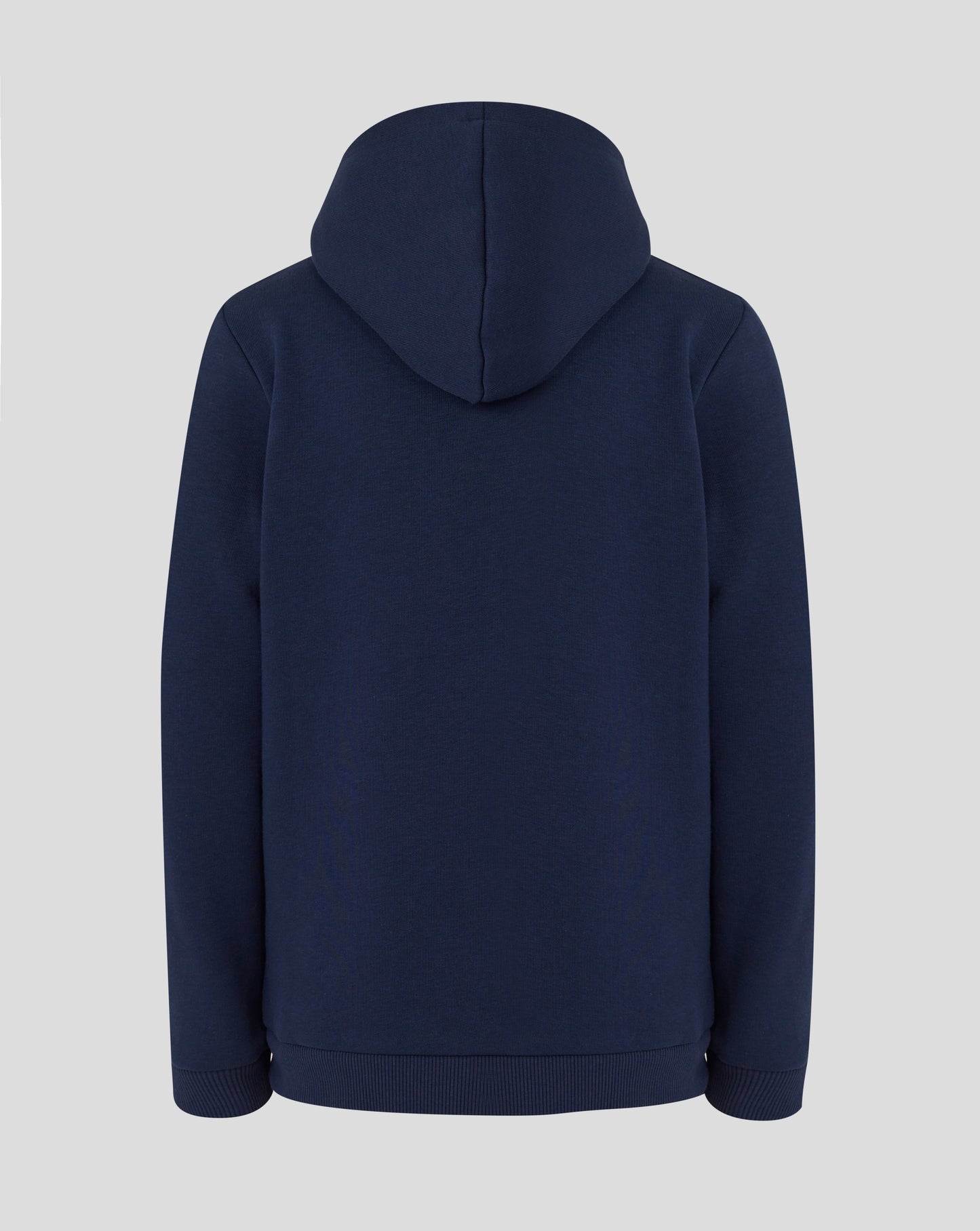 Back view of a navy Rangers Junior Changing Room Hoodie in Black Iris color with a large hood.