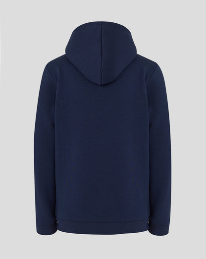 Back view of a navy Rangers Junior Changing Room Hoodie in Black Iris color with a large hood.