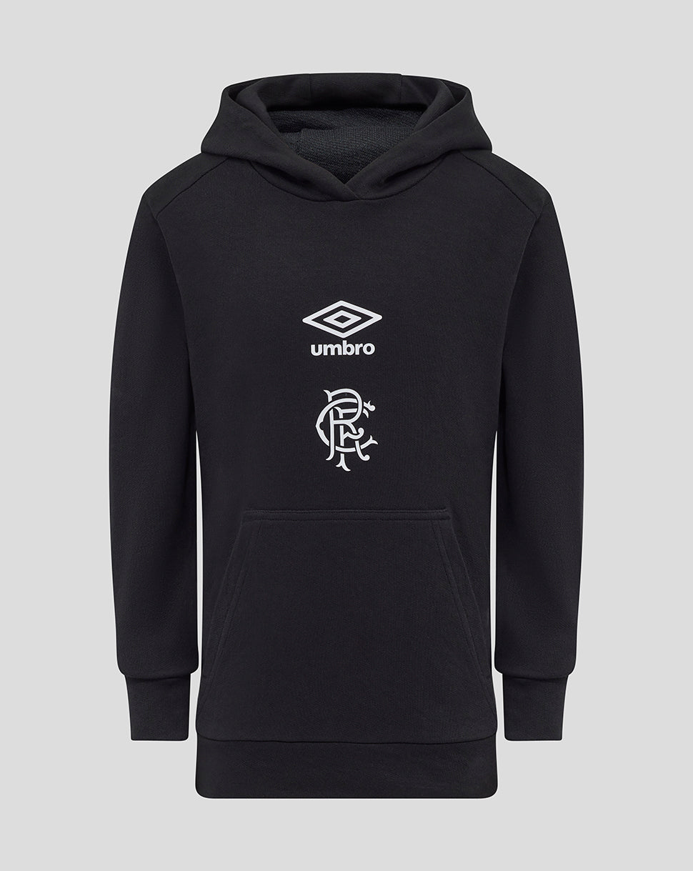 Rangers Juniors caviar hoodie with Umbro logo and club crest on the chest and a front patch pocket
