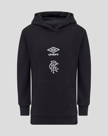 Rangers Juniors caviar hoodie with Umbro logo and club crest on the chest and a front patch pocket