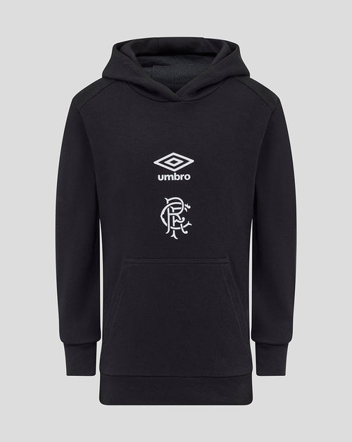 Rangers Juniors caviar hoodie with Umbro logo and club crest on the chest and a front patch pocket