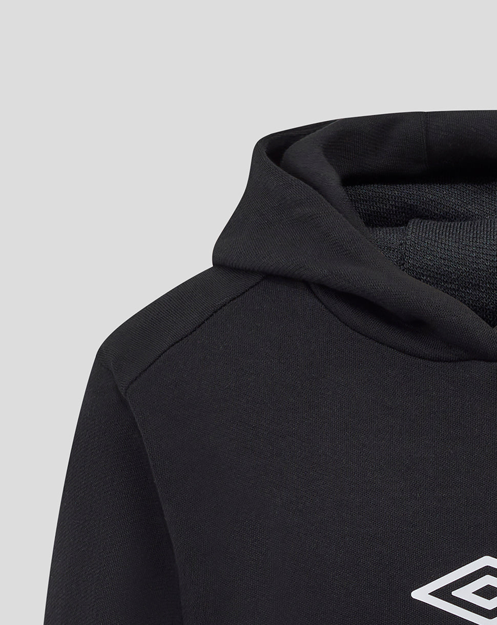 Three panelled hood close-up on a dark Rangers hoodie showing fabric and seam detail