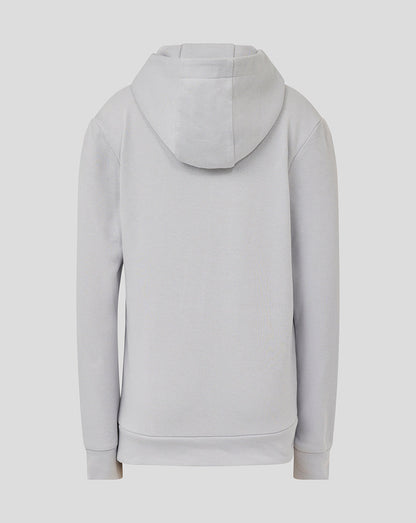 Back view of the light grey Rangers Juniors hoodie with hood down