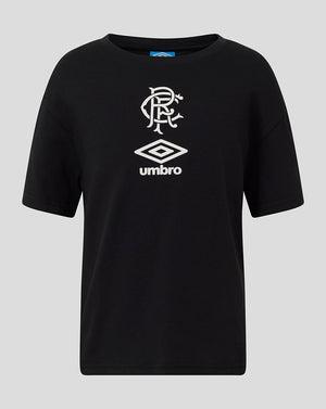 Black Rangers junior short sleeve tee with white crest and Umbro logo on front.