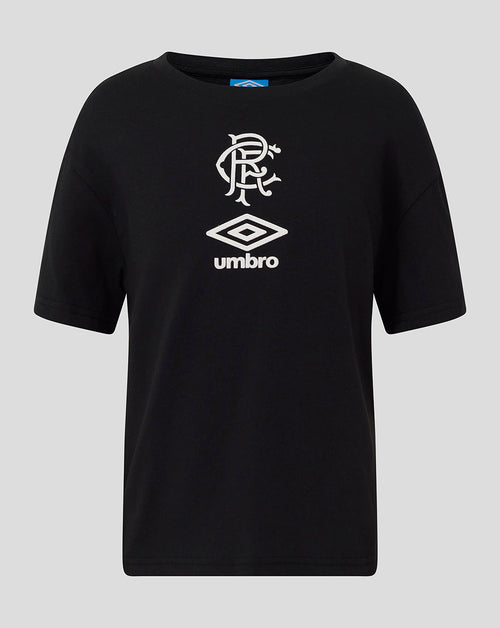 Black Rangers junior short sleeve tee with white crest and Umbro logo on front.