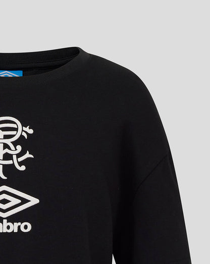 Rangers Junior travel short sleeve tee in black with white crest and Umbro logo