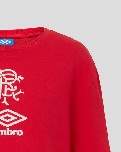 Red Rangers short sleeve tee close up with white crest and Umbro logo on chest.
